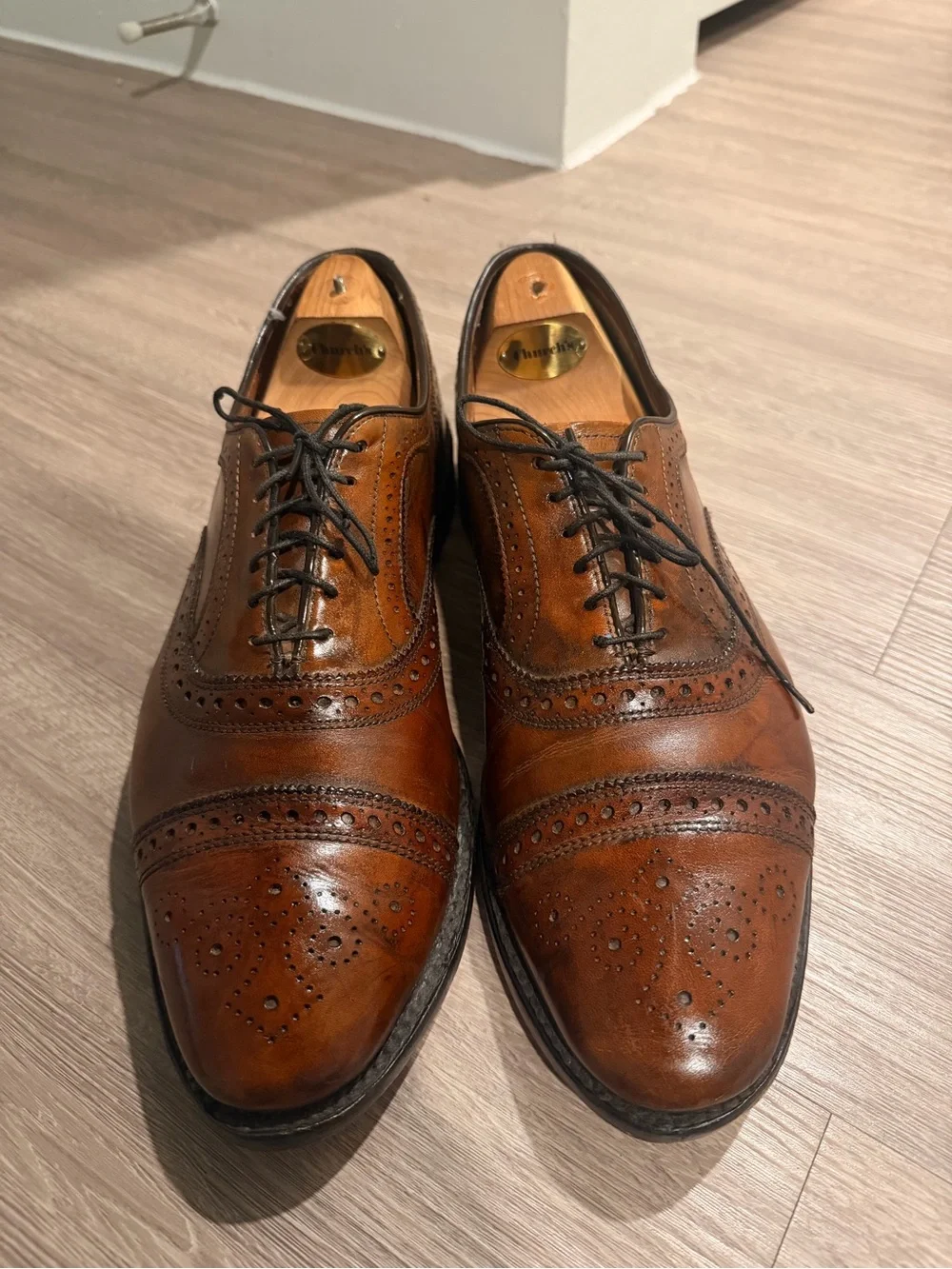 Allen Edmonds Strand Walnut Leather Cap Toe Brogue Oxford Shoes Sz 11D
